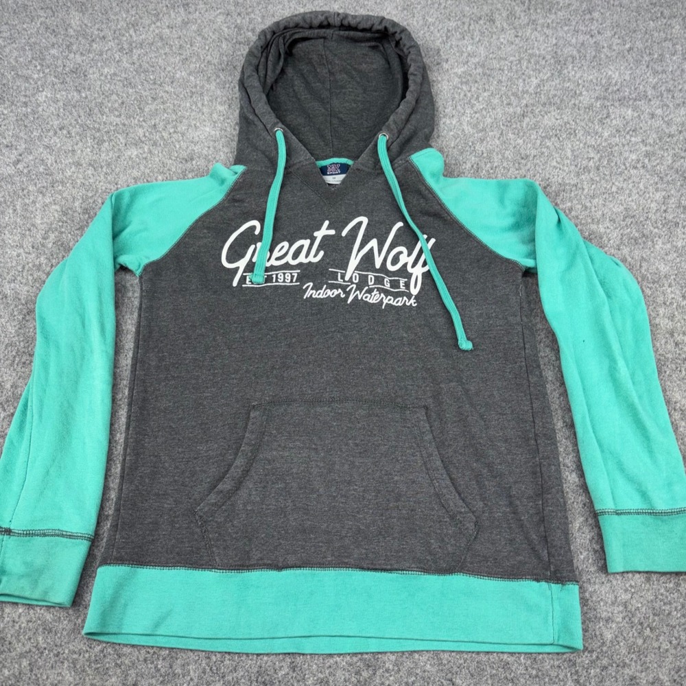 MV Sport Great Wolf Lodge Hoodie Womens Medium Grey Teal Waterpark Souvenir Top